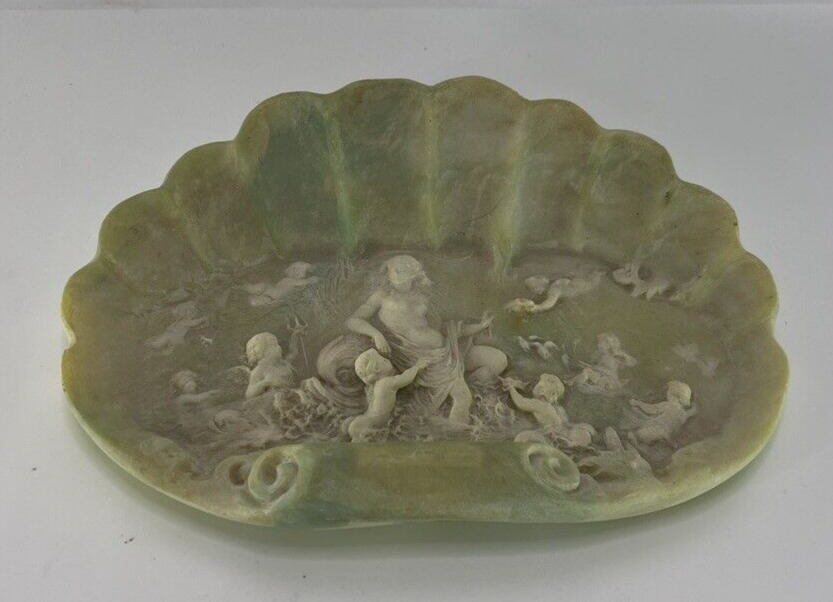 Soapstone Shell  Venus cherobs Trinket Dish green Ivory 3D SM72