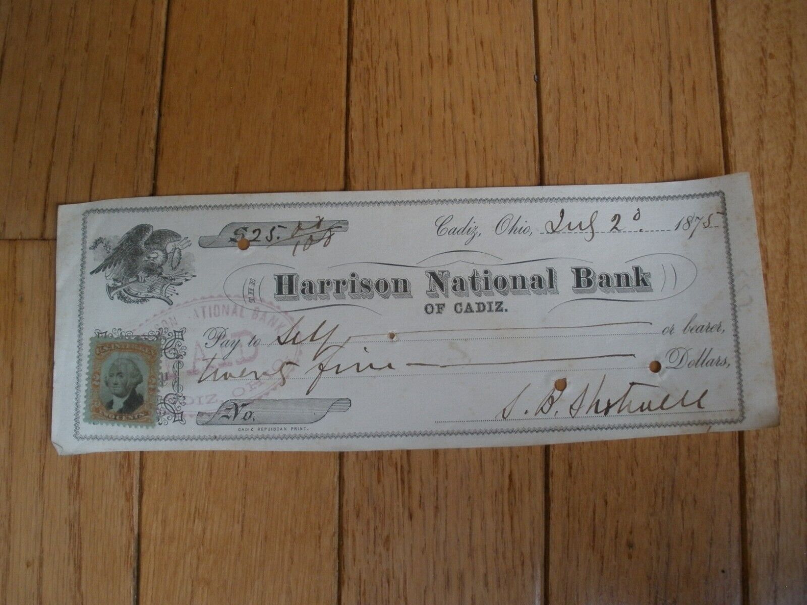 Original 1875 HARRISON NATIONAL BANK - Cadiz, Ohio
