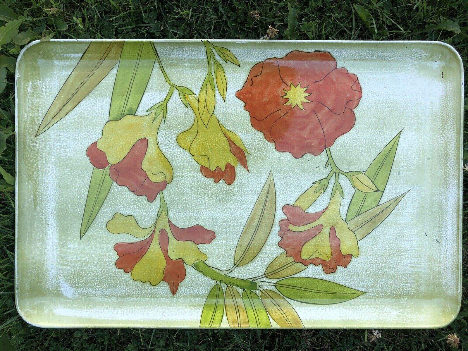 Floral Mid Century Lacquer Ware Tray Japan 18.5x12”