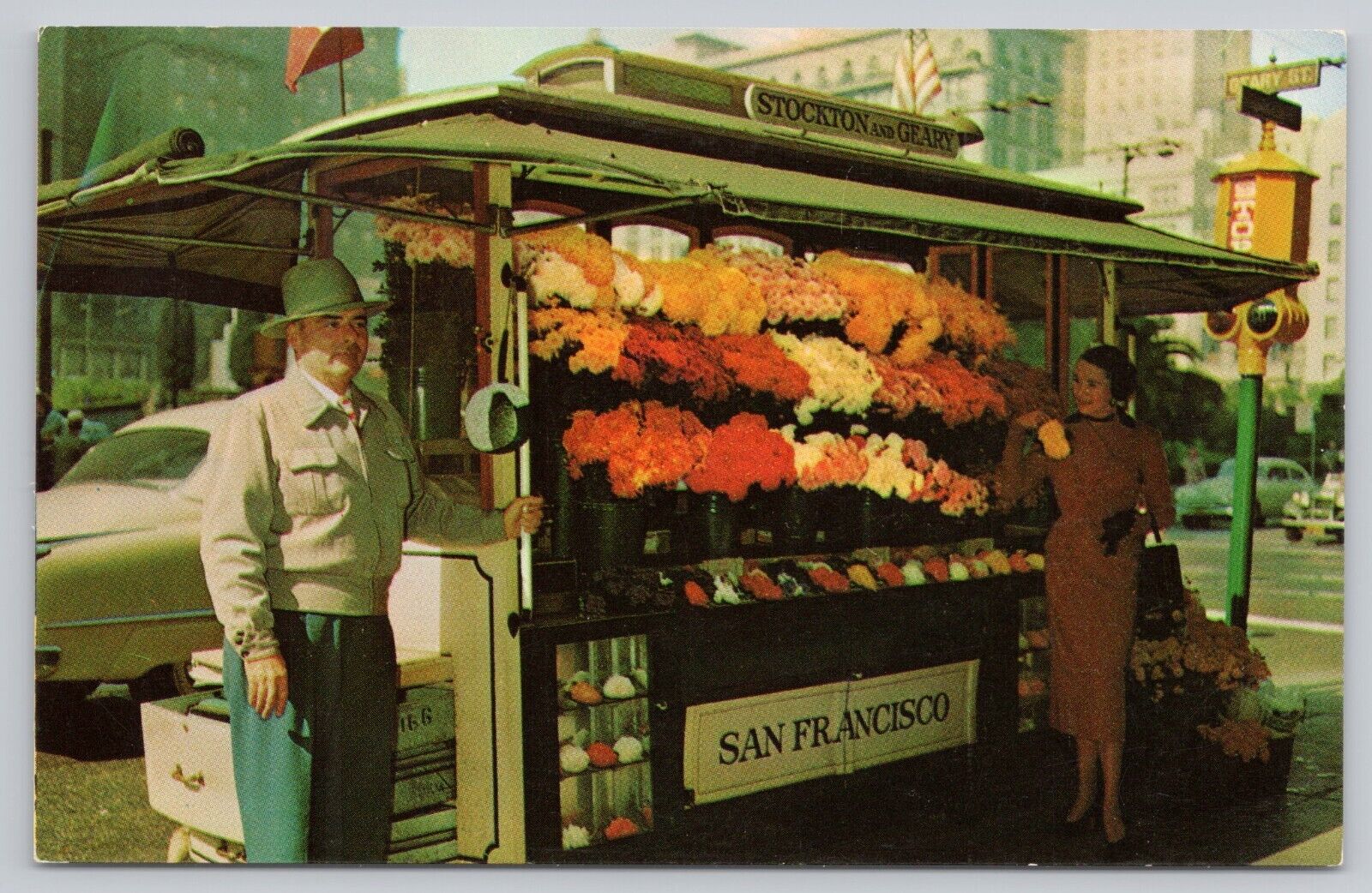 San Francisco California, Street Flower Vendor, Vintage Postcard