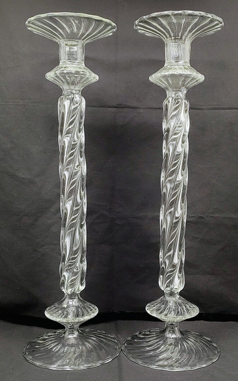 Twirl Glass Hollow Candlestick Holders Made In Paris France Artist Signed 15\