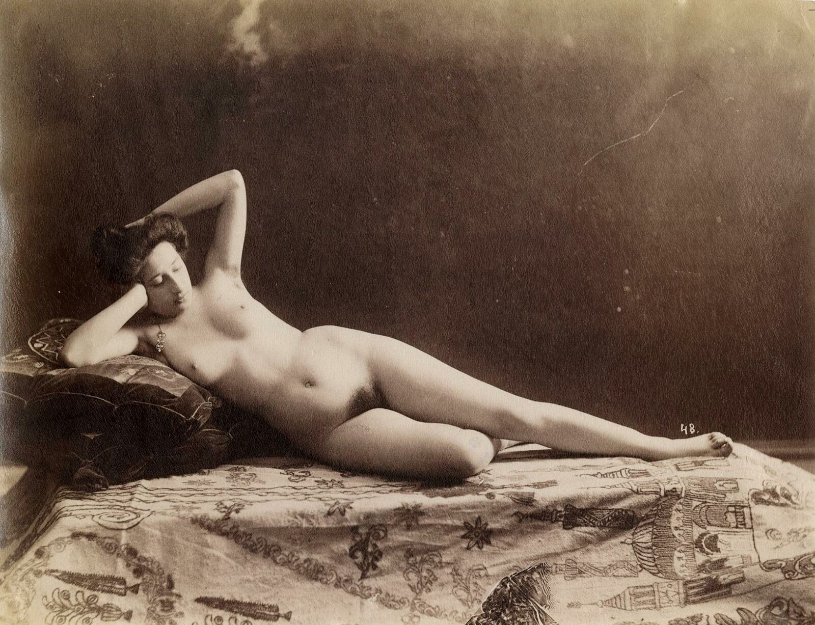 c. 1880's Female Nude Albumen Photograph by J. Vasse