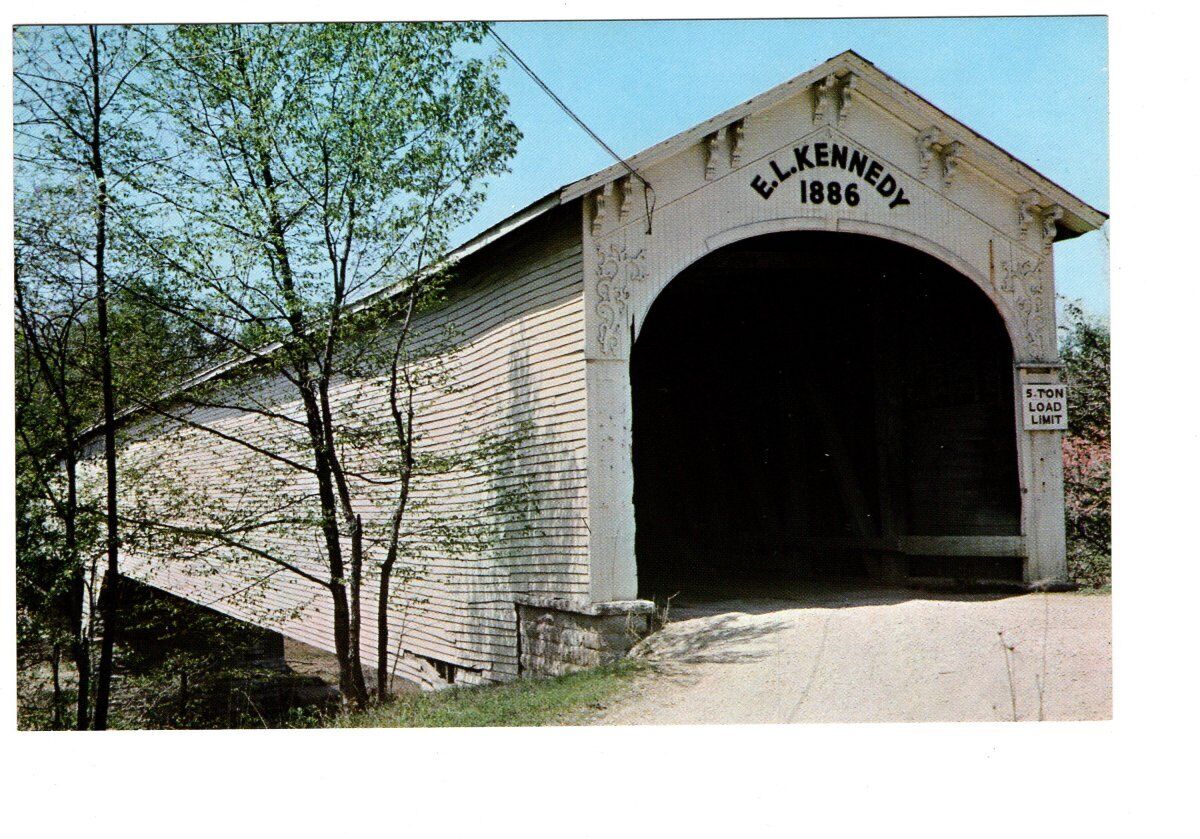 Vintage Rush County Indiana Moscow Covered Bridge Unposted Postcard #430