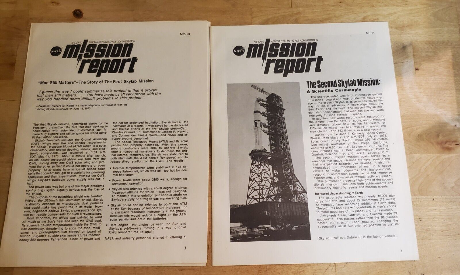OFFICIAL NASA MISSION REPORTS FOR THE FIRST AND SECOND SKYLAB MISSIONS: MR-13: G