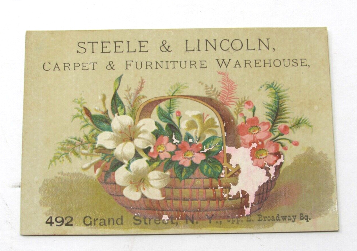 Steele & Lincoln Carpet Furniture Warehouse Advertising Trade Card Victorian