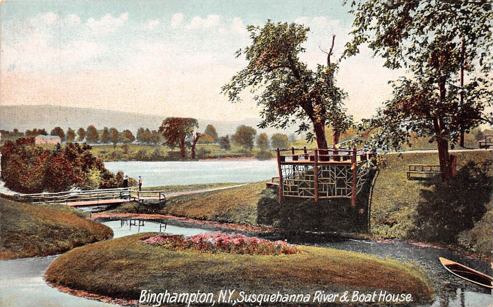 Binghampton NY New York Susquehanna River & Boat House c1907 Postcard 4300