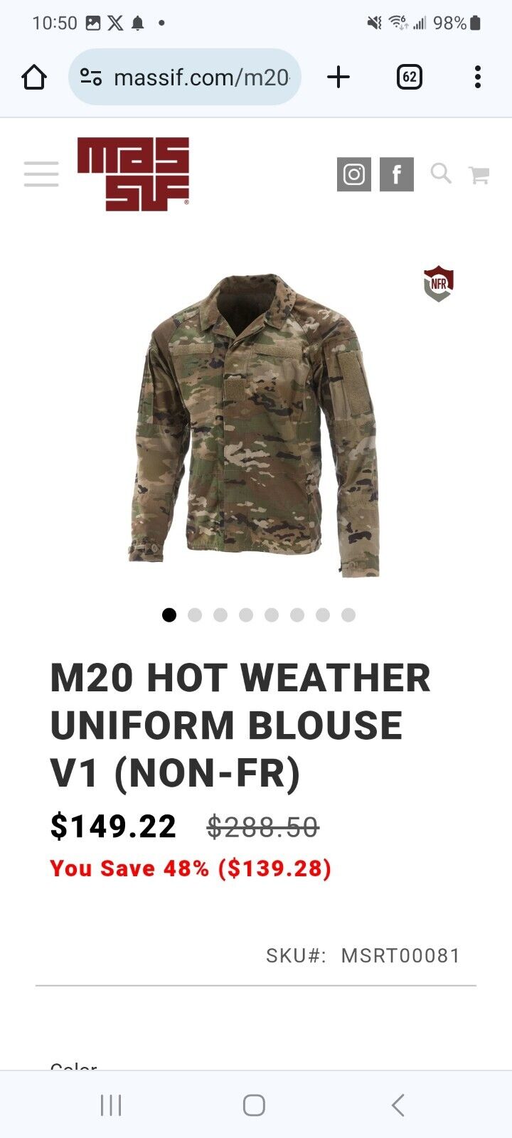 MASSIF M20 Hot Weather OCP Top MR and Bottom 34R (Non-FR)