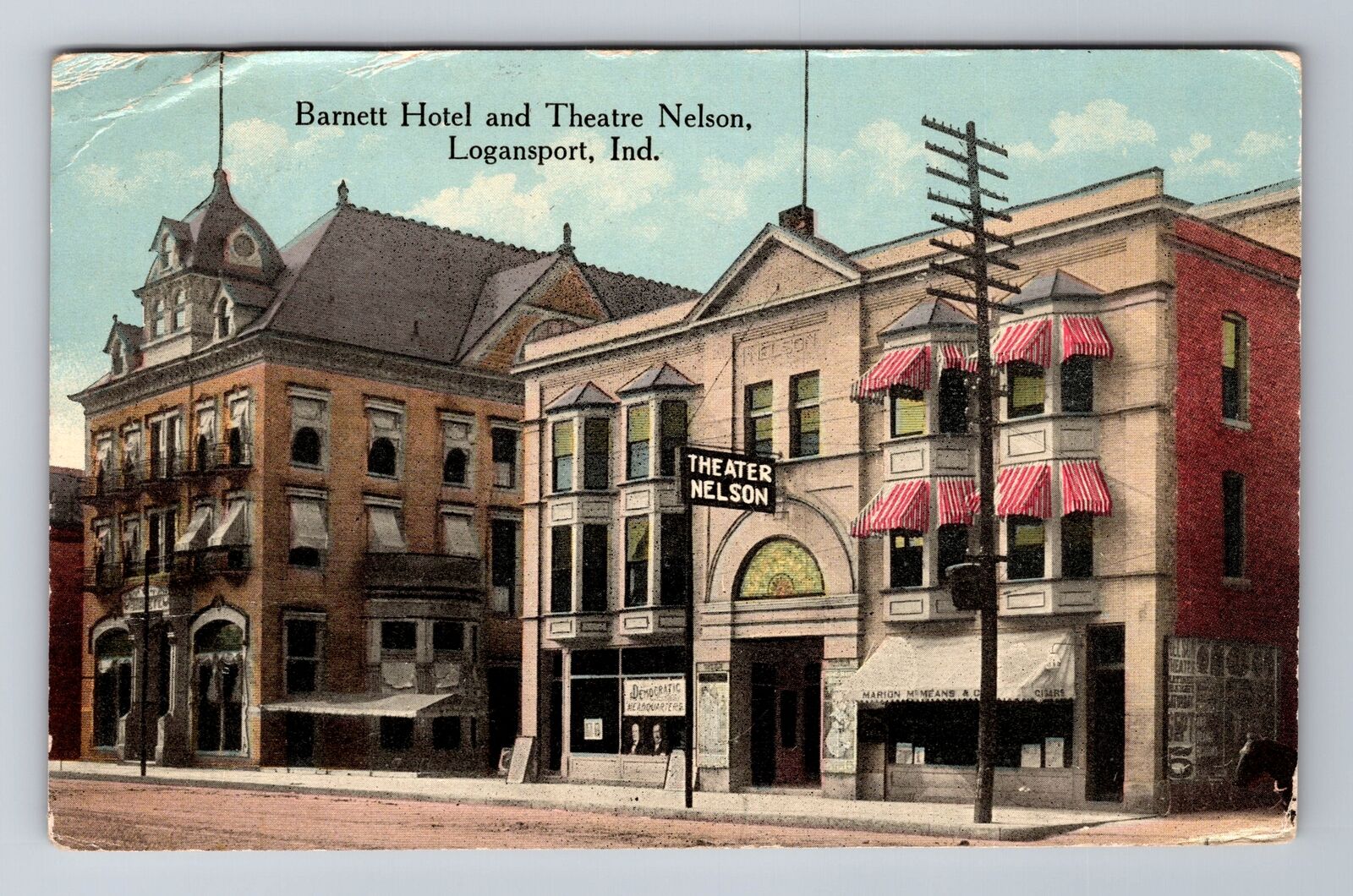 Logansport IN-Indiana, Barnett Hotel Theatre Nelson, Vintage c1915 Postcard