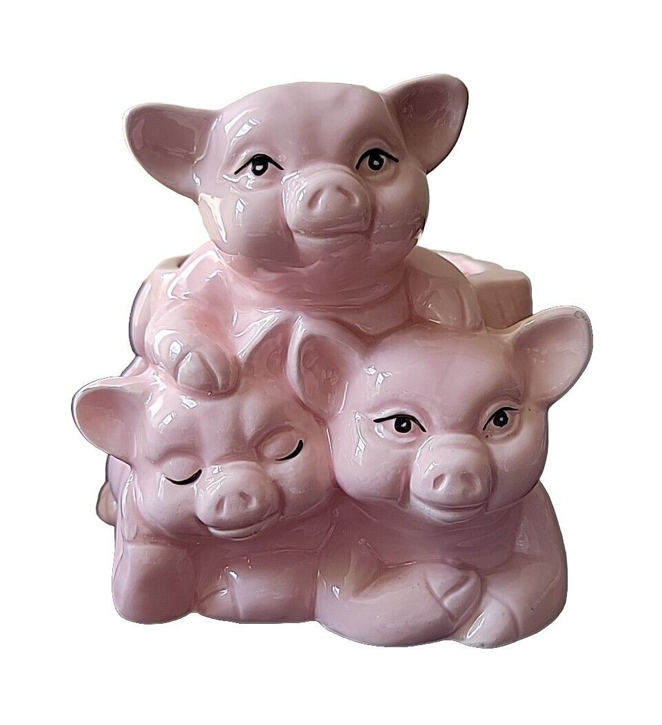 Pink Stacked Pigs Planter Ceramic Vintage Flower Pot Kitsch Granny Core READ 