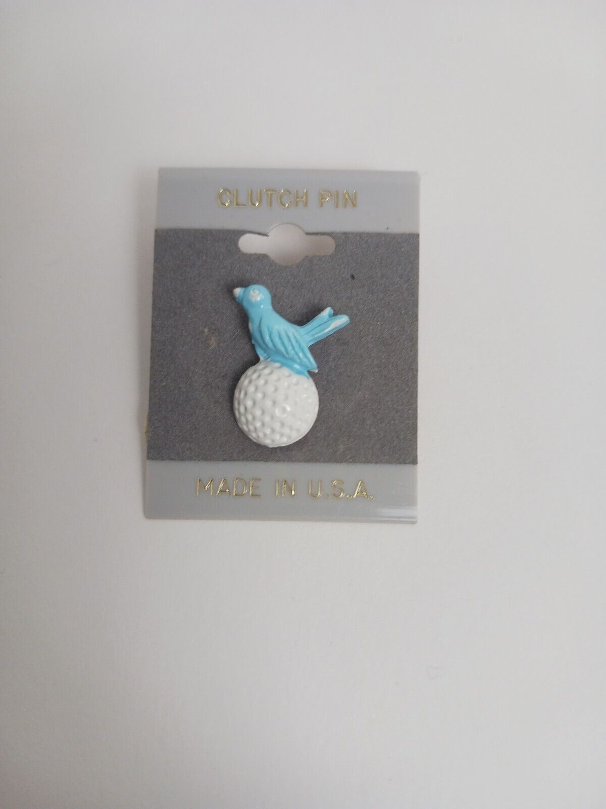 Vintage Blue Bird On Golf Ball Gold Tone Enamel Lapel Pin 