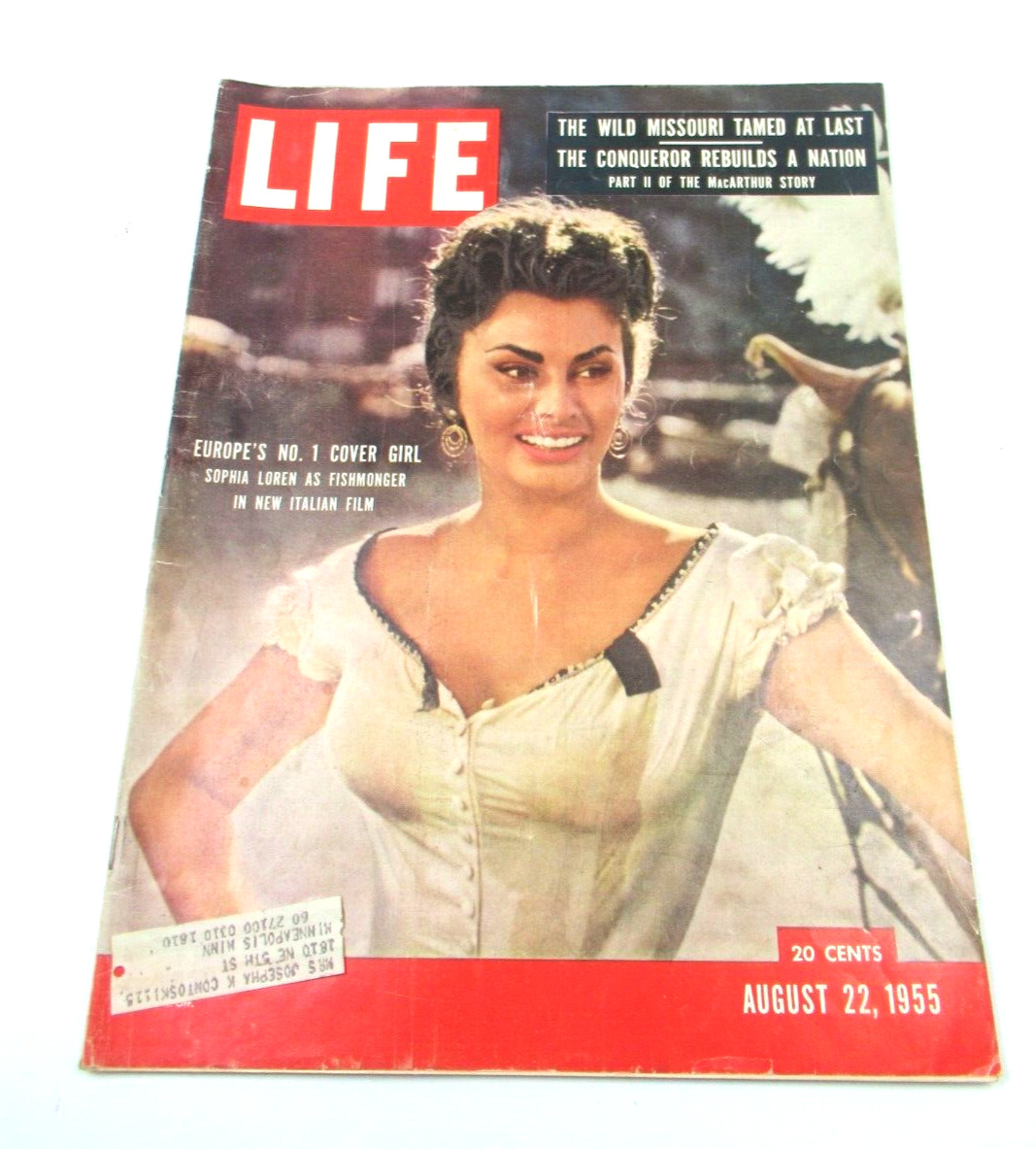 Vintage Life Magazine August 22, 1955. Europe No. 1 Cover Girl Sophia Loren