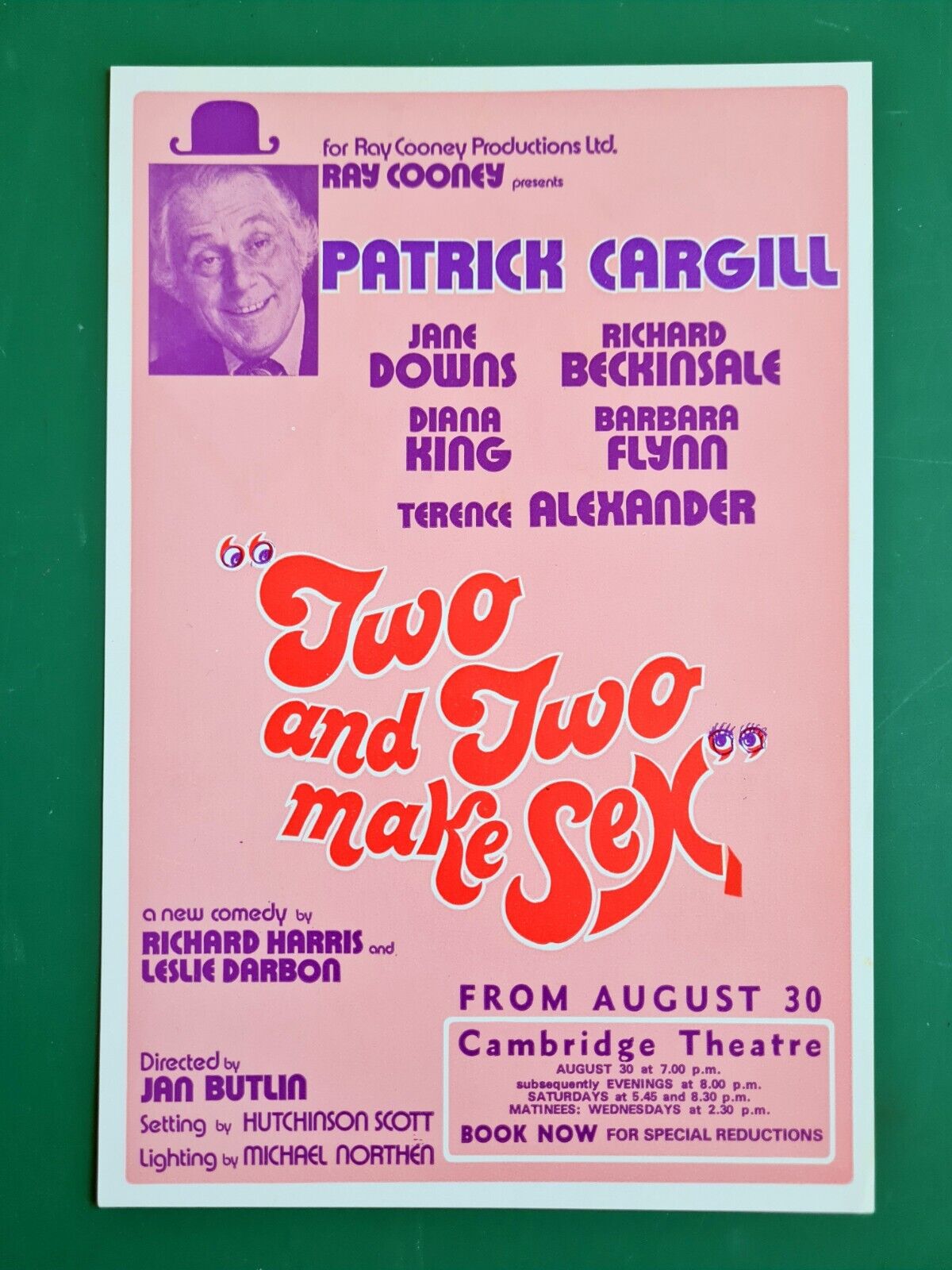 PATRICK CARGILL RICHARD BECKINSALE  JANE DOWNS Cambridge Theatre flyer 1973
