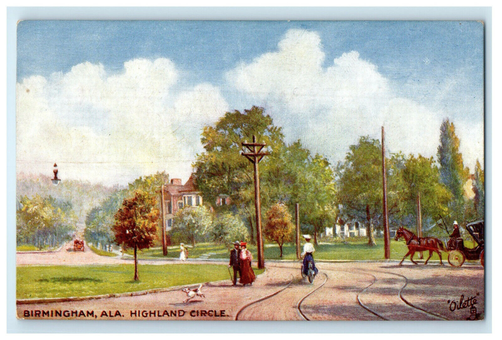 c1910s Highland Circle, Birmingham Alabama AL Unposted Oilette Tuck Postcard