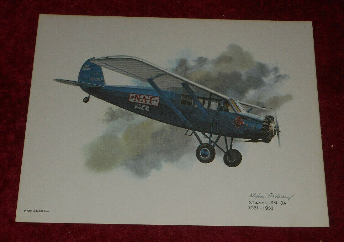 1981 United Airlines Collector Litho Print Stinson SM-8A 1931-1933