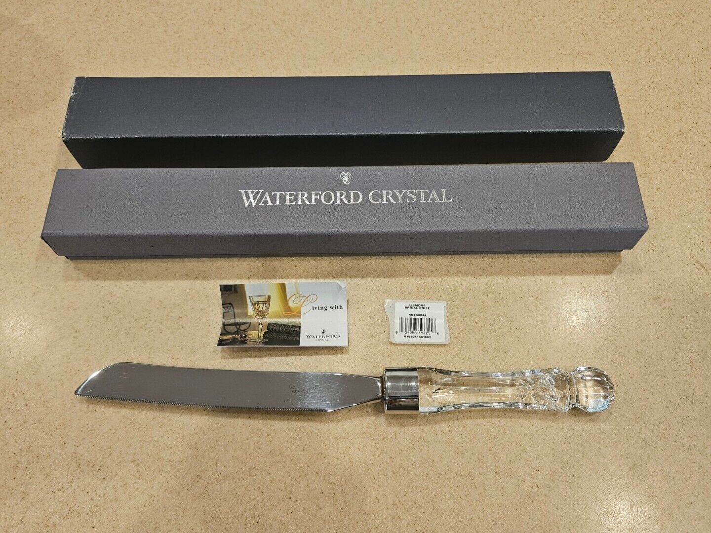 RARE WATERFORD CRYSTAL LISMORE WEDDING CAKE PIE SERRATED SERVING SILVER KNIFE