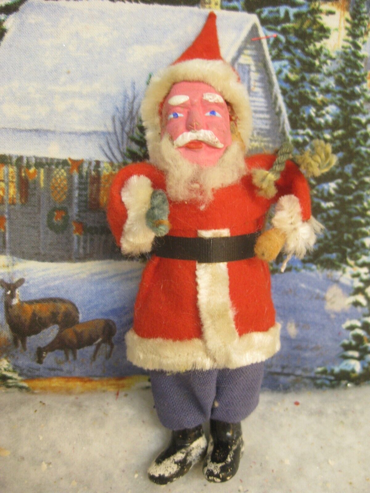 Vintage Clay Face Santa Claus Blue Cotton Pants cotton Sack ( 357)