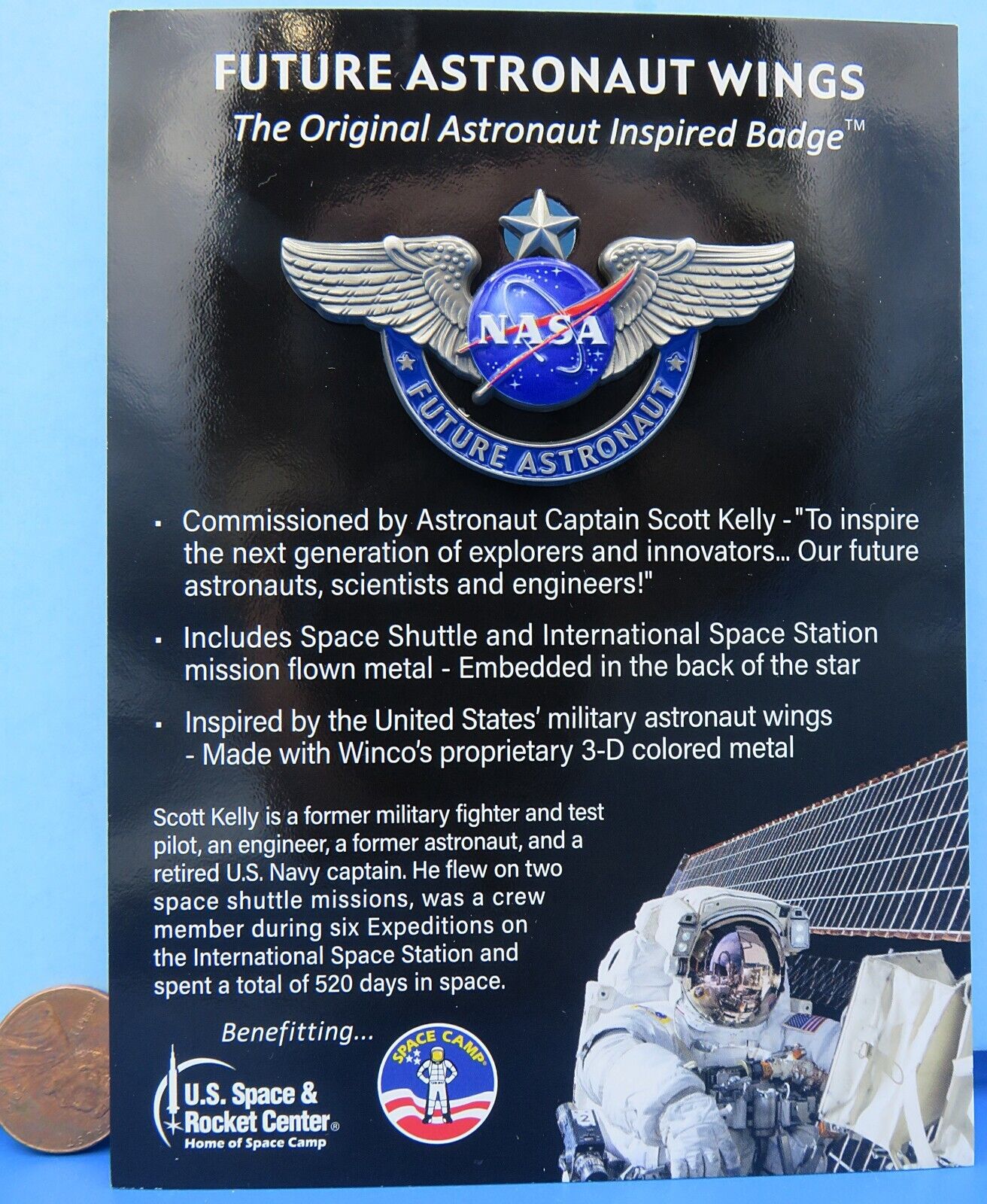 NASA PIN Future ASTRONAUT wings Space Shuttle ISS - FLOWN METAL Silver Tone