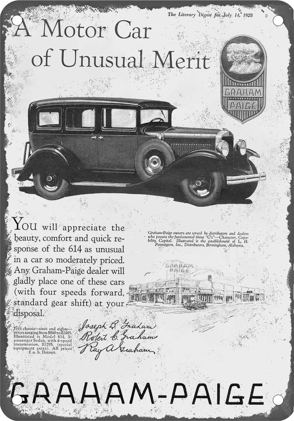 METAL SIGN - 1928 Graham-Paige Vintage Ad 02 - Old Retro Rusty Look