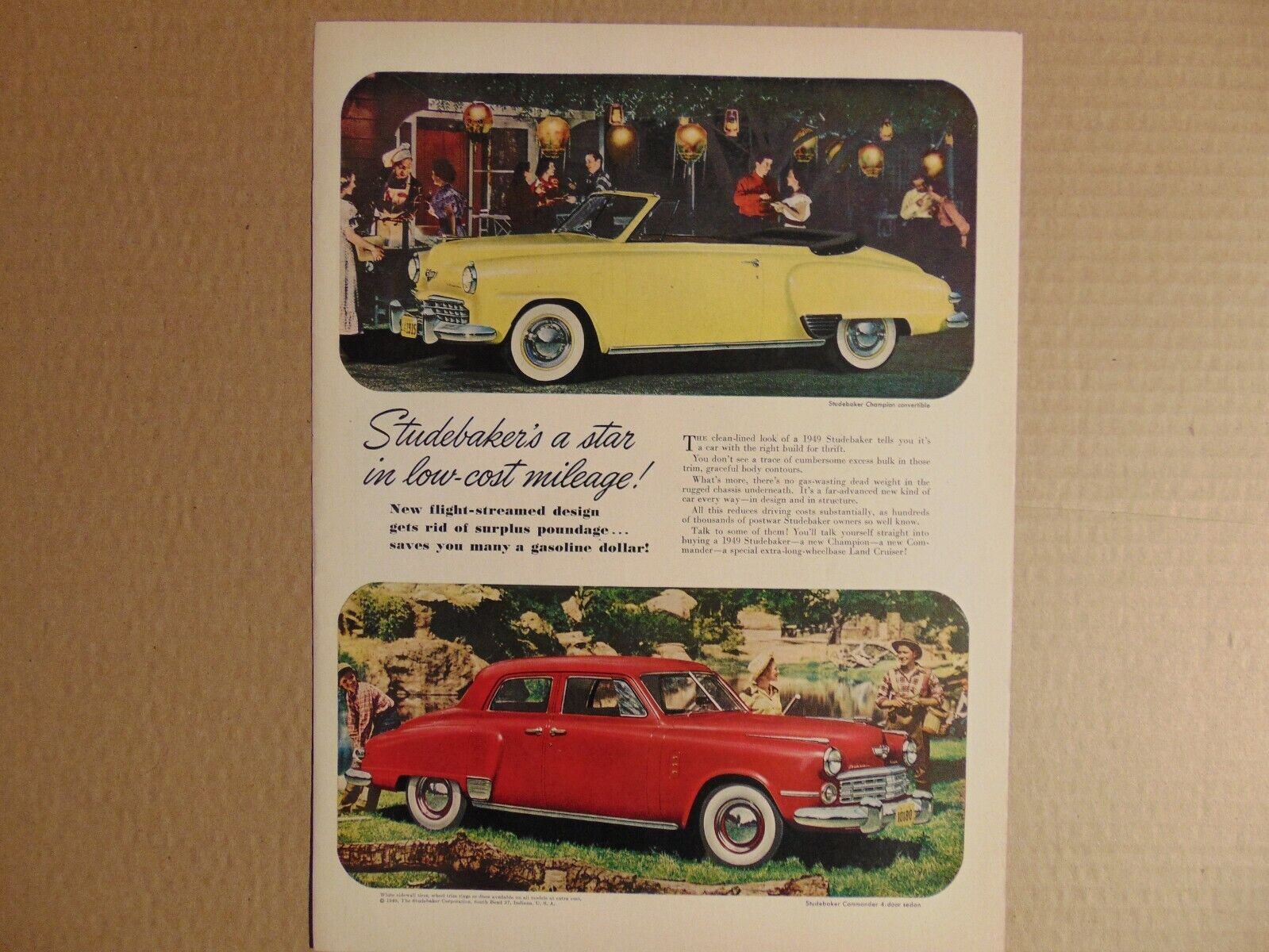 1949 STUDEBAKER yellow and red vintage print ad