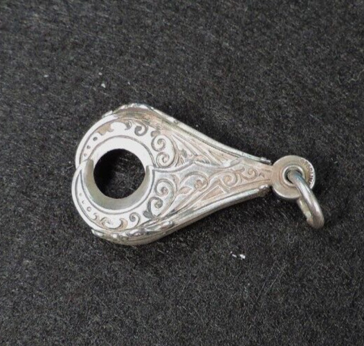 antique HINGED / ENGRAVED STERLING SILVER WATCH FOB CIGAR CUTTER