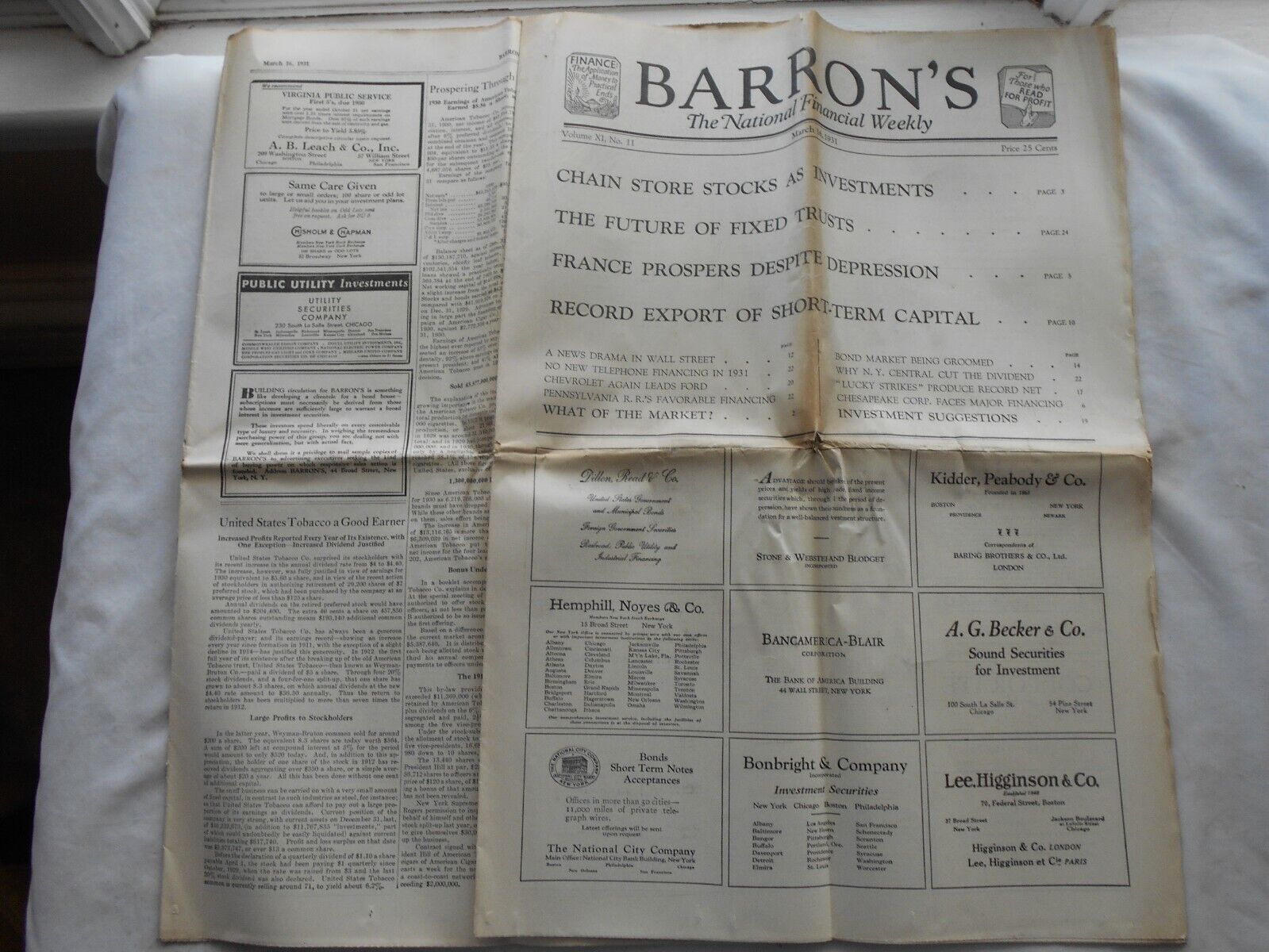 1931 BARRON\'S FINANICIAL Newspaper/ DEPTH of THE GREAT DEPRESSION-MARCH 16