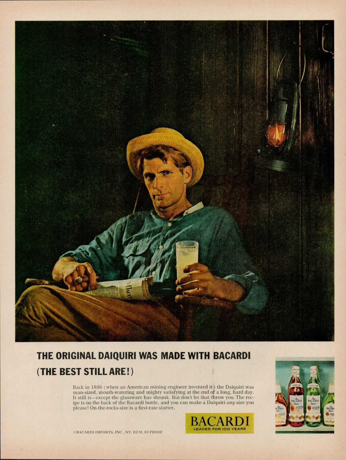 1962 Bacardi Rum Daiquiri Vintage Retro Print Ad Mining Farmer Original Best