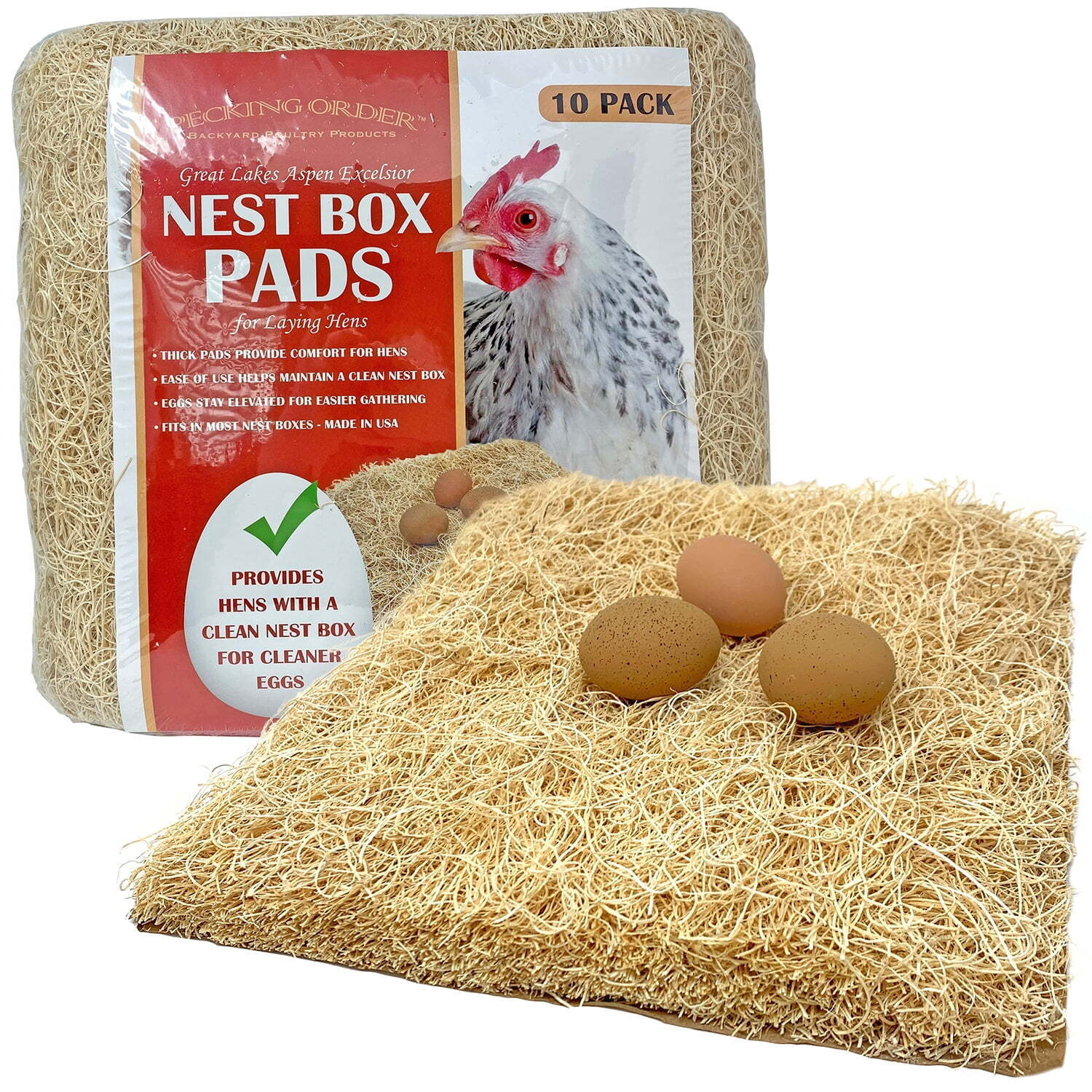 Chicken Nest Box Pads 10 Pack,Made with Great Lakes Aspen Excelsior Wood Fibers.
