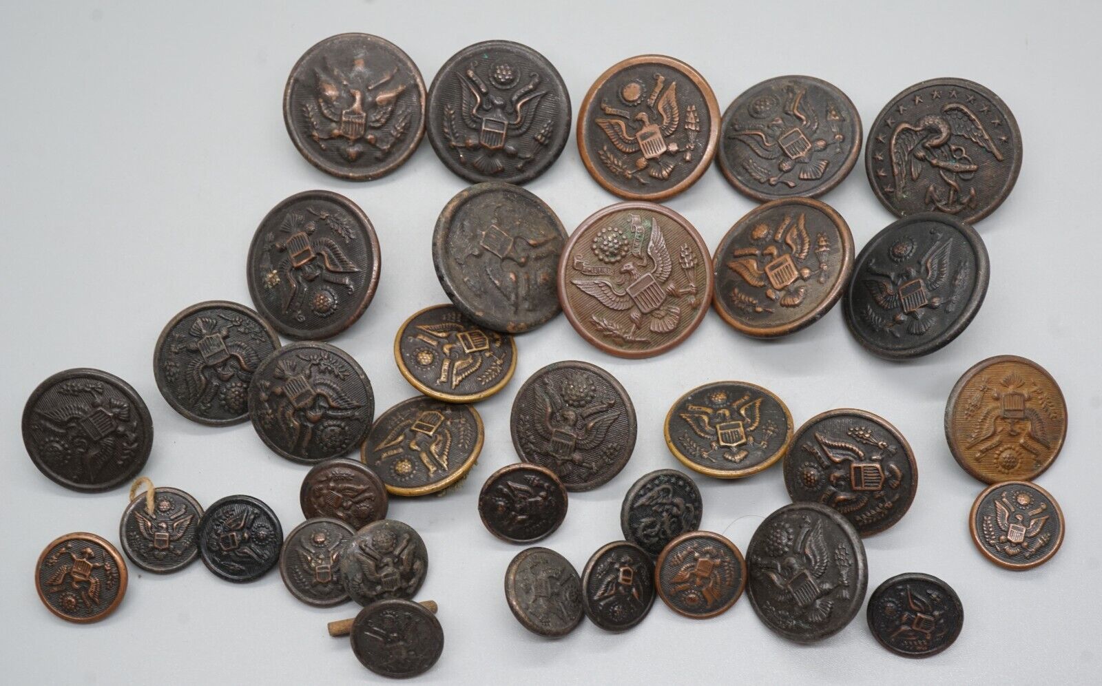 WWI Army Buttons Large Group Lot Of 34