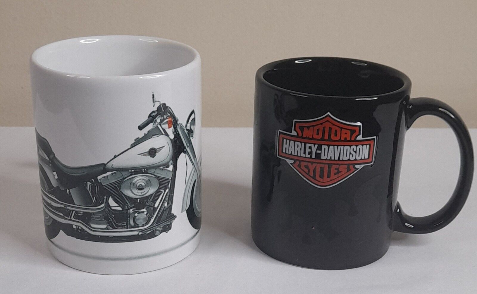 Lot 2 Vintage Harley Davidson Fat Boy Mug Black White Biker Coffee Cups Biker