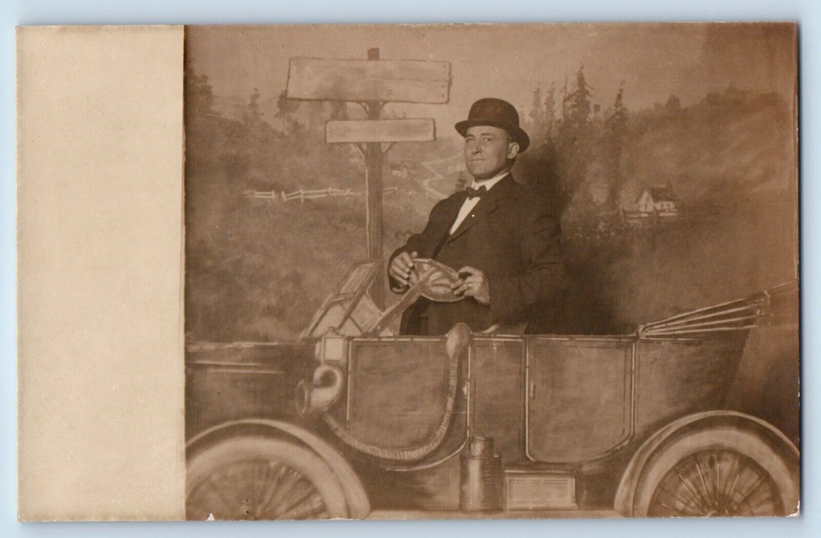 Duluth Minnesota MN Postcard RPPC Photo Man Car Studio Prop c1910\'s Antique