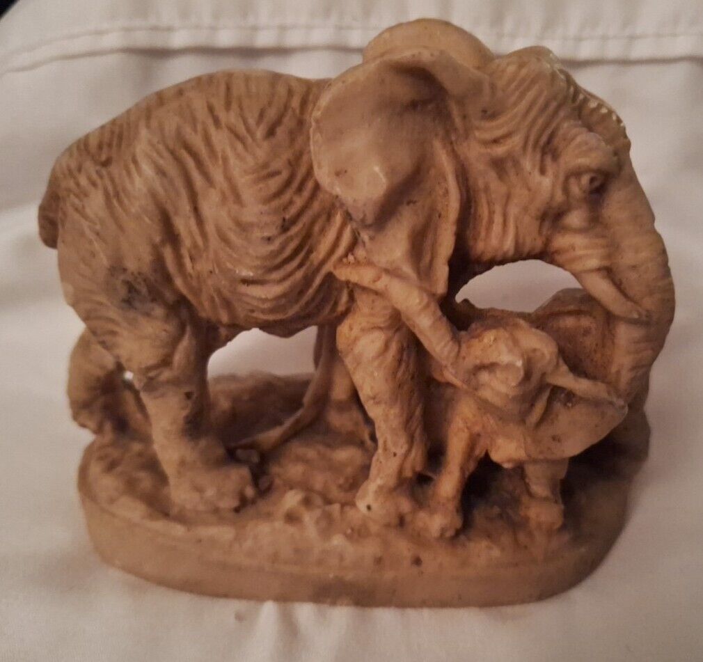 Mother Elephant With Baby on Her Back Figurine Wild Animal Statue 