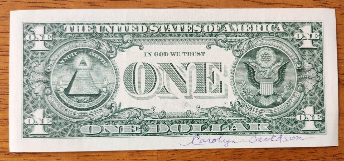 Autographed Carolyn Davidson dollar bill w/coa   DESIGNER OF THE NIKE SWOOSH