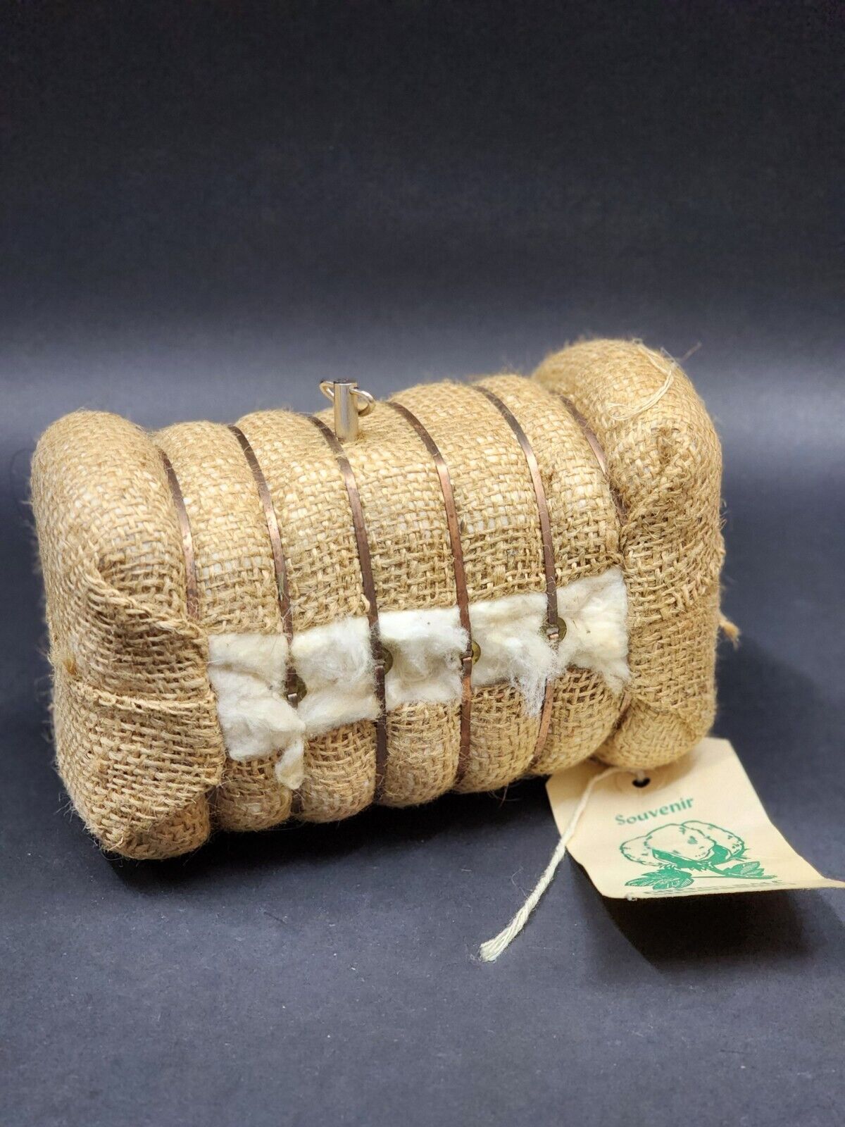 Souvenir of Arkansas Cotton Bales Pair Real Cotton Wrapped in Burlap