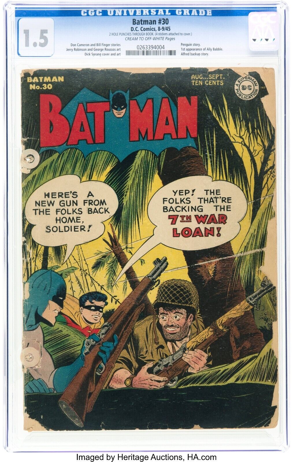 1945 D.C. Comics Batman 30 CGC 1.5. Penguin Appearance WW2 Cover