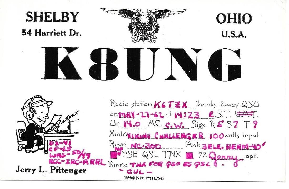 QSL 1962 Shelby Ohio   radio card