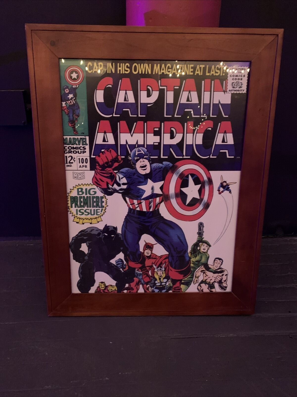 Captain America Premier Issue Marvel Comic  Print Wall Art 14x18 RARE, Framed