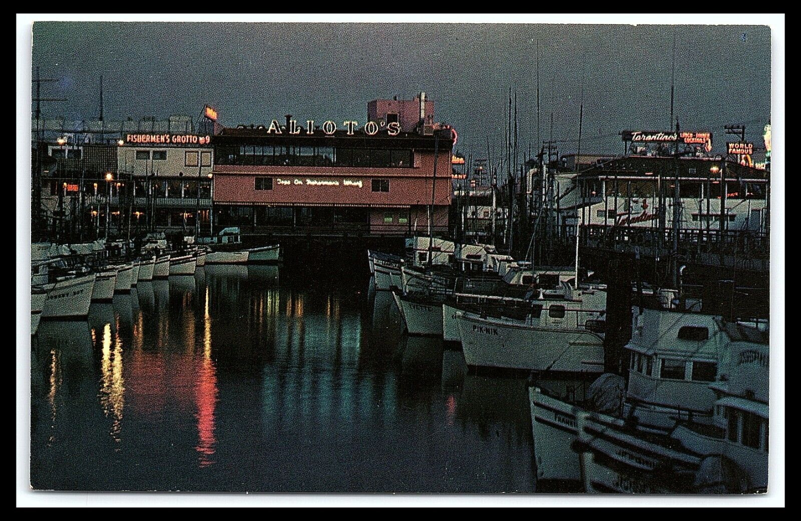 San Francisco CA Postcard Fishermans Wharf At Night Tarantinos Unposted pc269