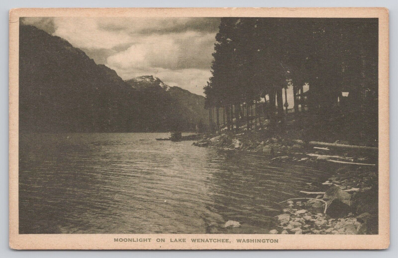 Moonlight on Lake Wenatchee Washington Unposted Albertype Postcard