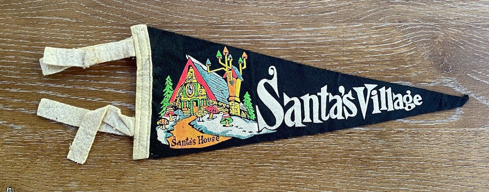 Vintage Santa\'s Village Santa\'s House 12 Inch Felt Souvenir Pennant  Old
