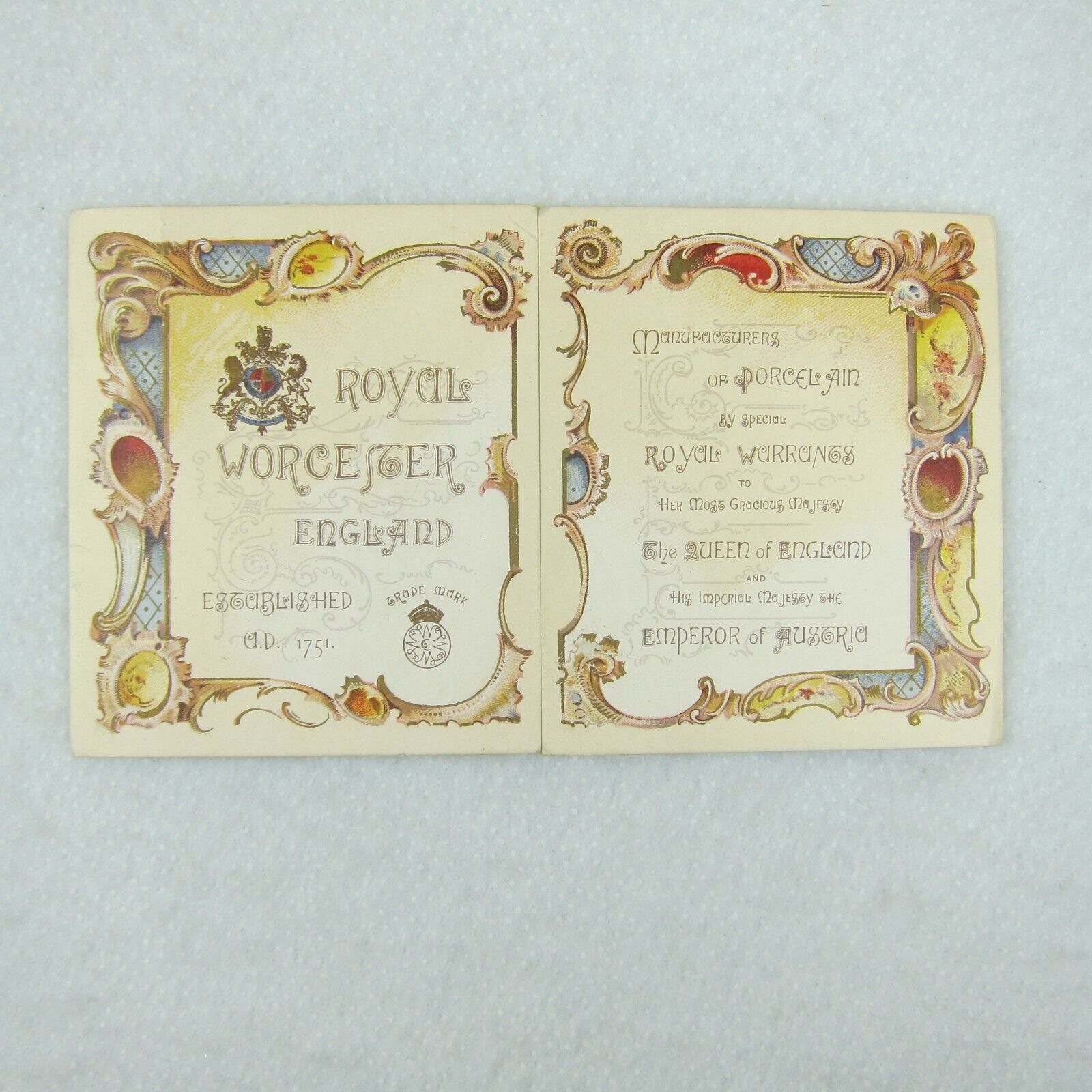 Antique Victorian Trade Card Royal Worcester 1893 Worlds Columbian Expo RARE
