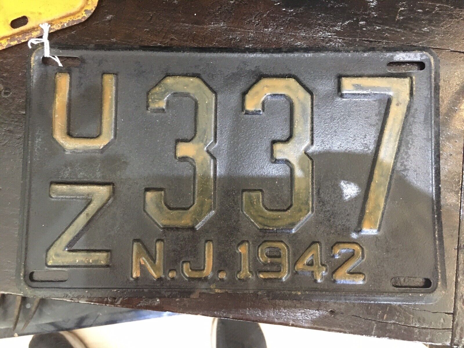 1942 New York U Z License Plate Black And Gold WWII Years