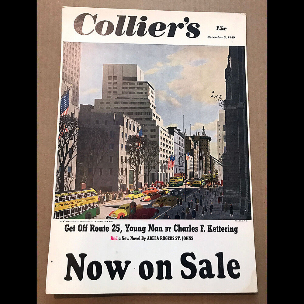 RARE Orig 1949 Colliers Magazine Store Display Advertising Poster - 5th Ave NYC