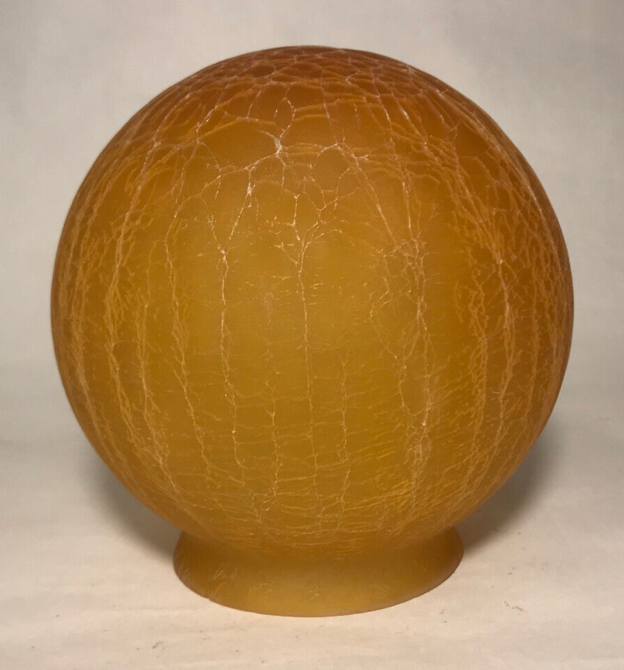 New Art Deco Amber Crackle Glass Lamp Shade, Ball Globe, 3 1/4\