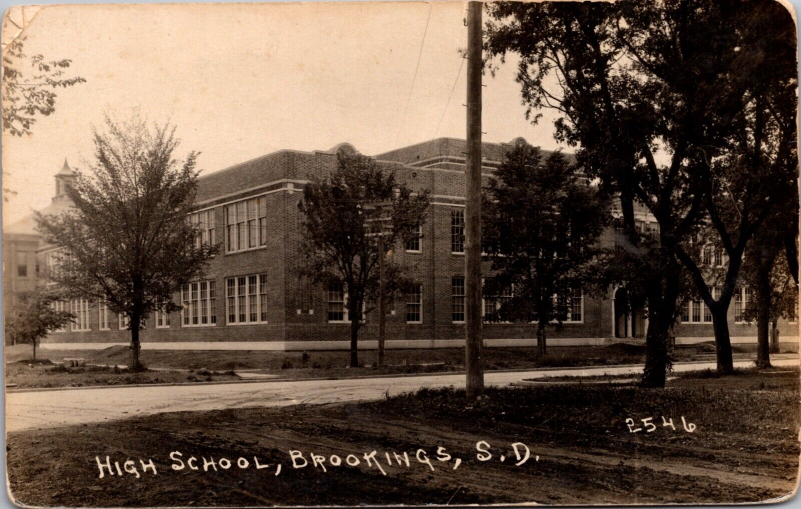 Real Photo Postcard High School in Brookings, South Dakota