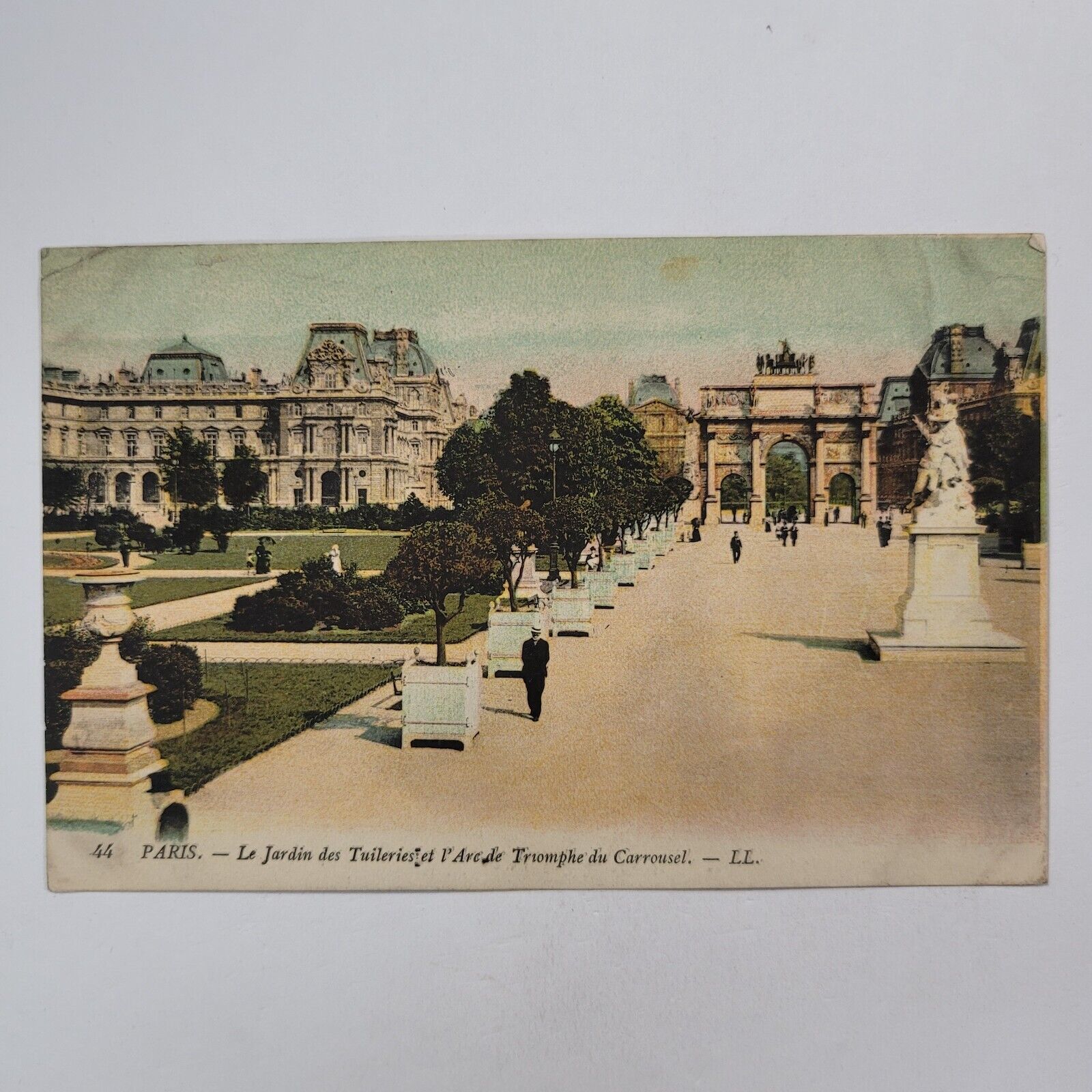 c1911 Le Jardin des Tuileries & Louvre Gardens Paris France Antique Postcard