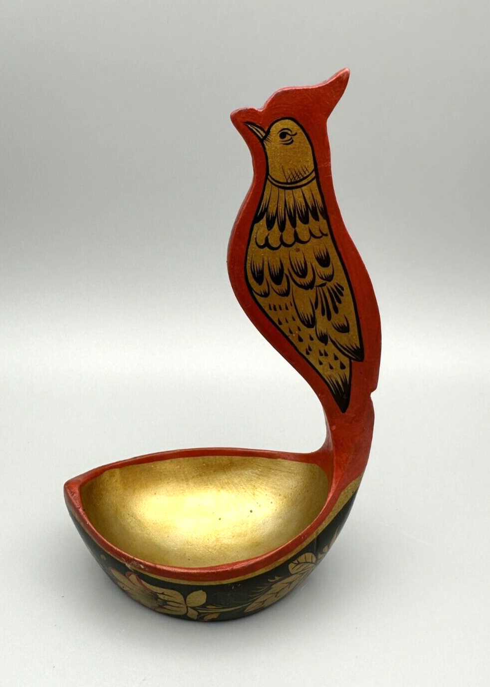 Vintage Russian Fire Bird Folk Art Bowl Hand Gilded / Painted Lacquered