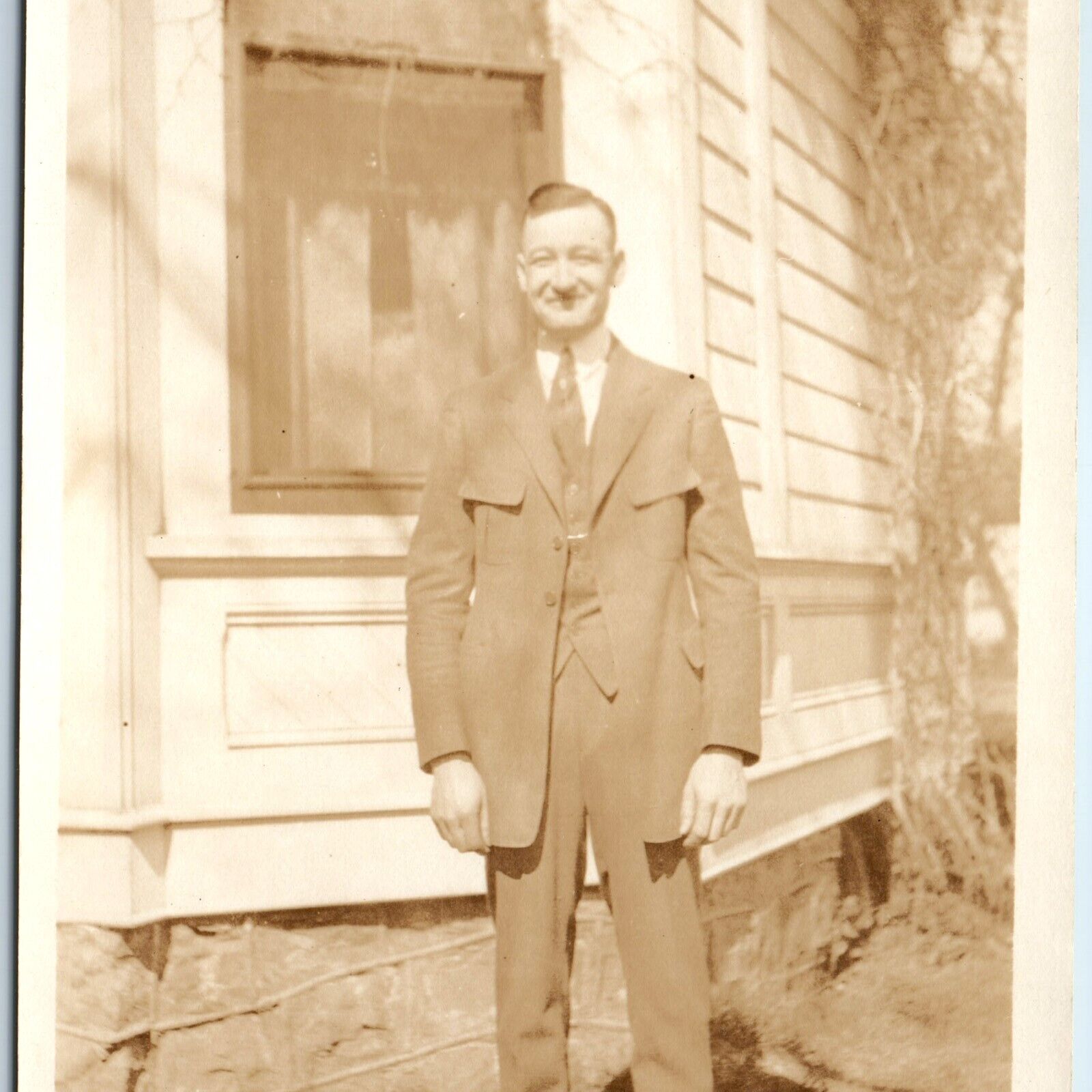 c1920s Handsome Young Man RPPC Smiling Dapper Bro Suit Real Photo Postcard A95