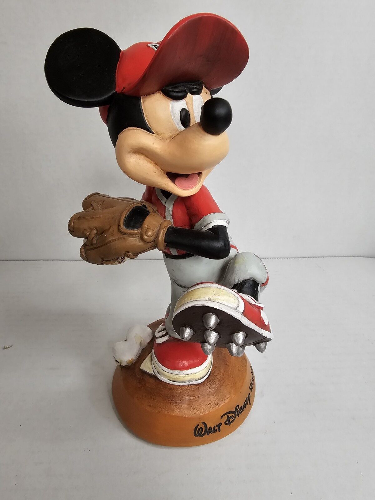 Vintage Walt Disney World Mickey Mouse BASEBALL Bobblehead Figure Red Hat 8.5”