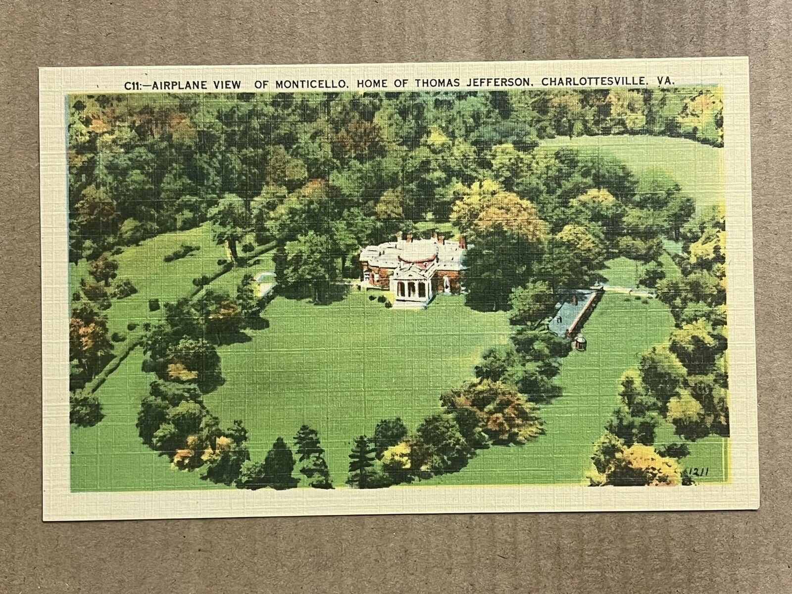 Postcard Virginia VA Monticello President Thomas Jefferson Home Aerial View
