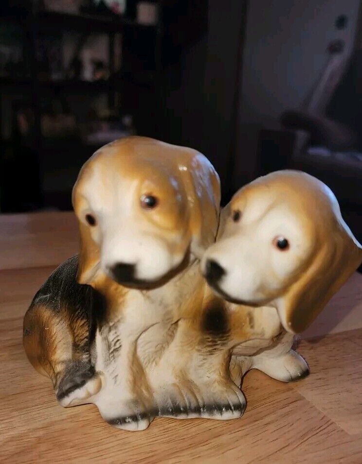 Vintage Ceramic Hand Painted Beagle Puppies Occupied Japan